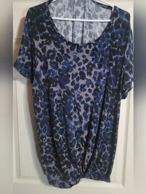 Long Tall Sally Blue Leopard Print Twist Front Top XL